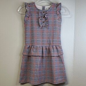 Janie and Jack Bradbury Red Houndstooth Plaid Ruffle Ponte Dress Girls Size 8